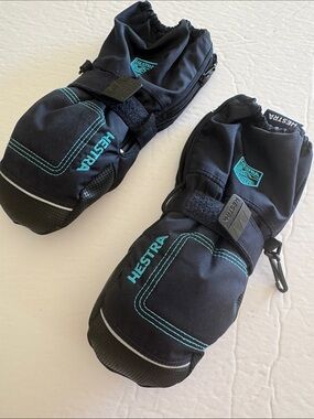 Hestra - Kids Navy Mittens with Teal Stitching